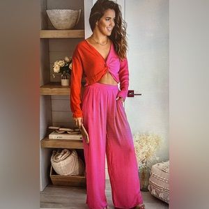 Red and pink top and pants set